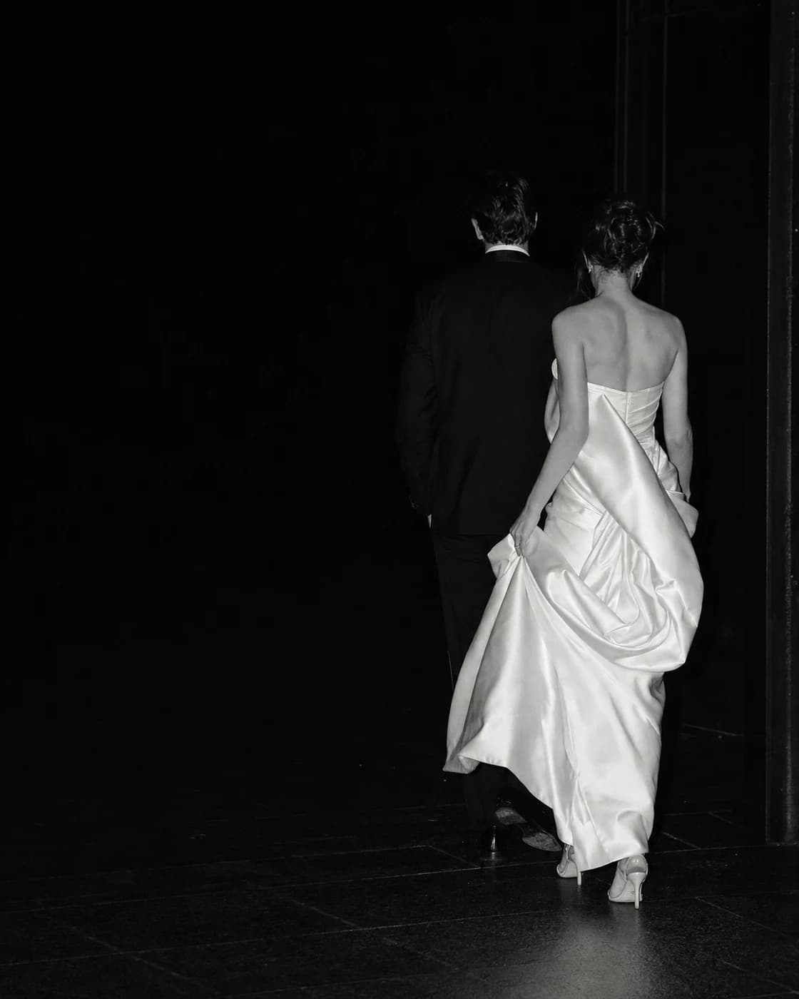Black and white flash portrait of a couple