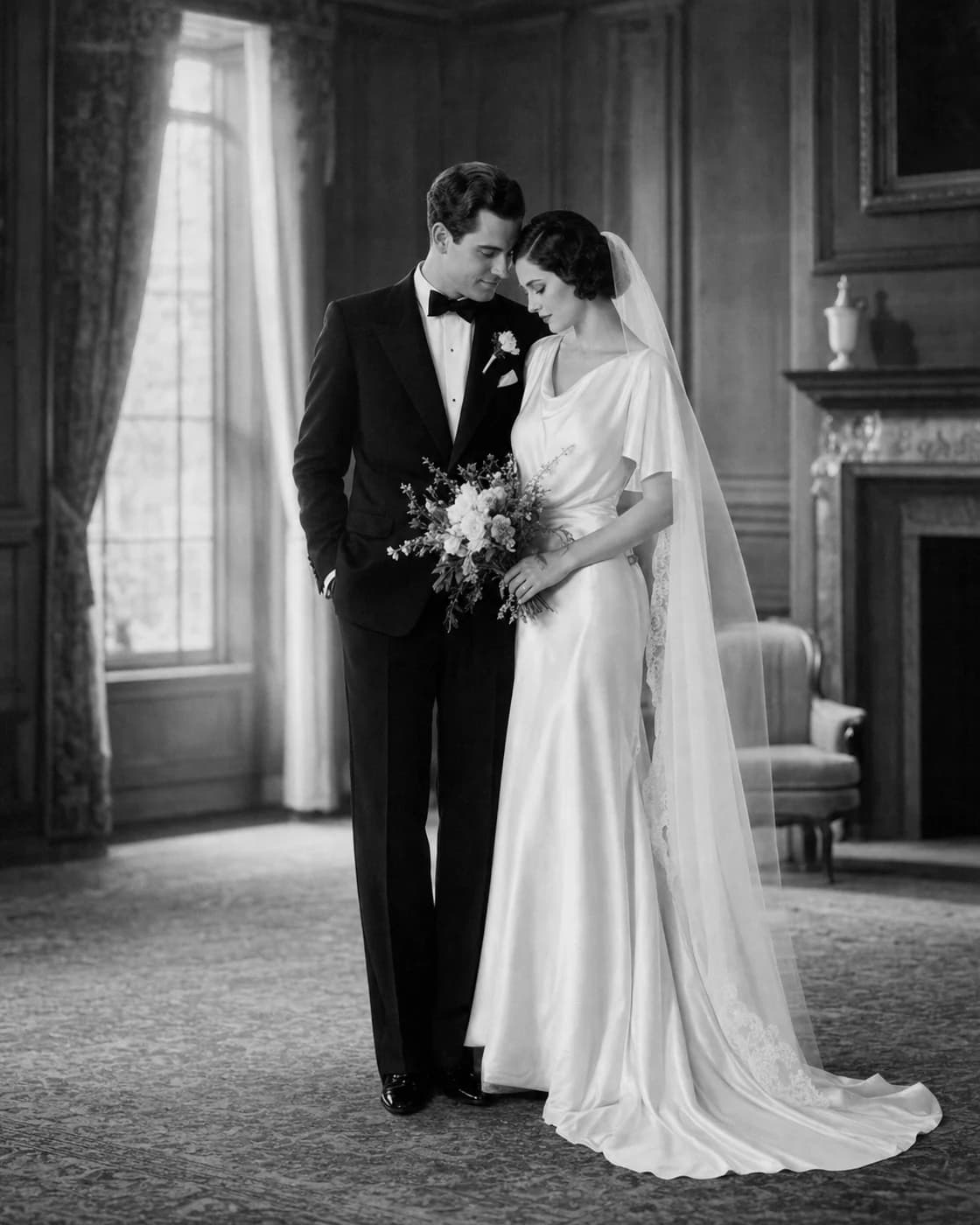 Black and white wedding portrait